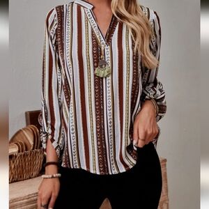 Striped Roll-Up Sleeve Blouse